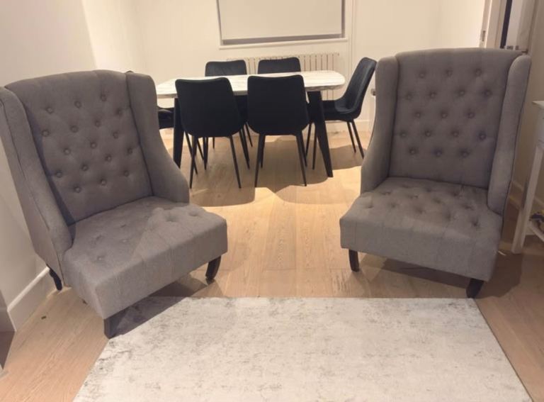 Set of 2 Grey Tufted Wingback Accent Armchairs