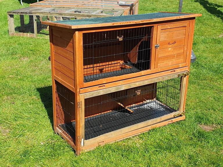 Pawhut Hutch With Slide Out Trays And Rain Cover – 2 Tier