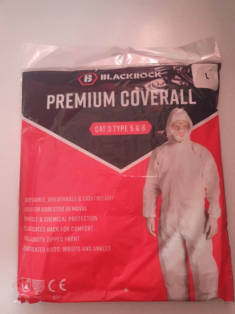 BLACKROCK Premium Coverall CAT 3 TYPE 5 & 6 Large Disposable Breathable White  