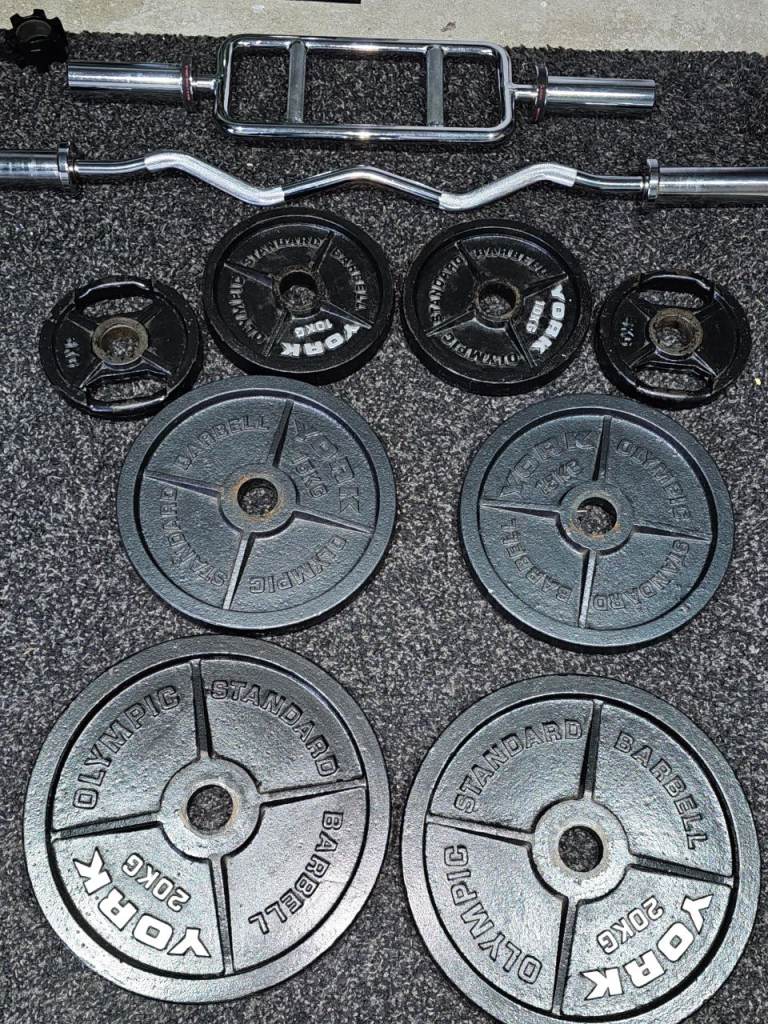 100kg cast iron olympic weights and 2 bars