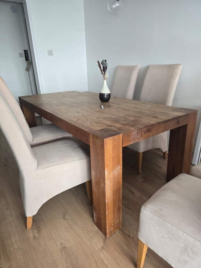 Solid wood dining table and 6 chairs