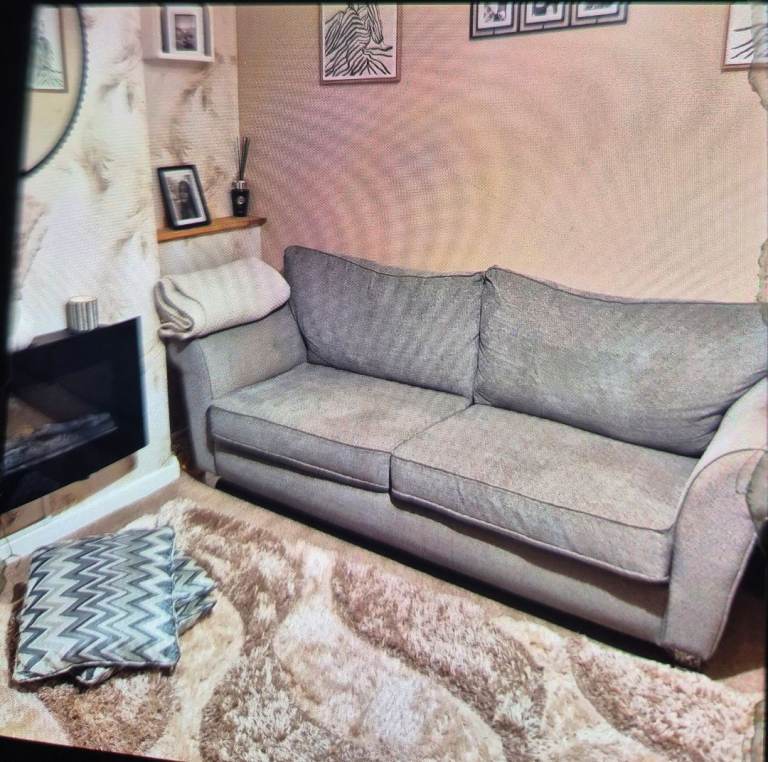 Grey Fabric Sofa and Armchair Set – Good Condition