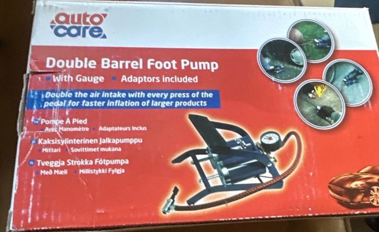 Bin Double Barrel Cylinder Foot Pump Air Inflator Car Bicycle Tyre Auto care