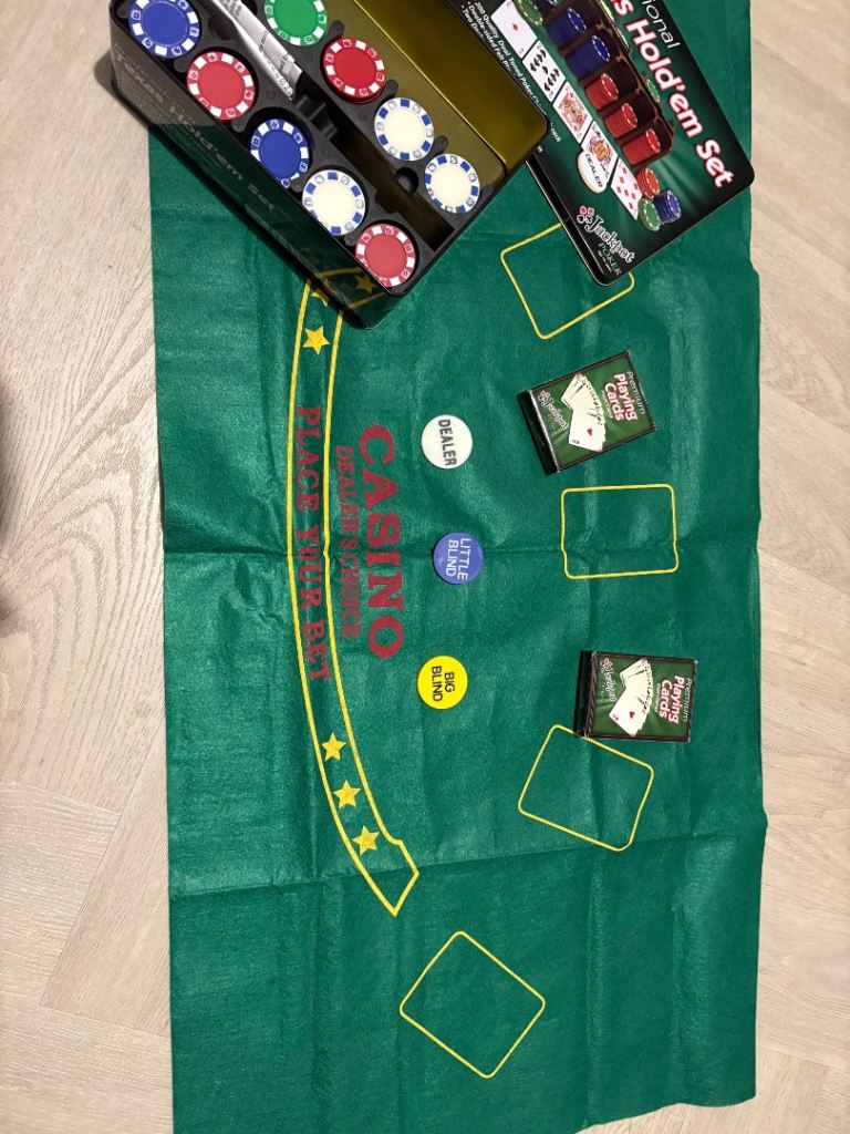 Poker and Blackjack Game Set with Mat – Good Condition