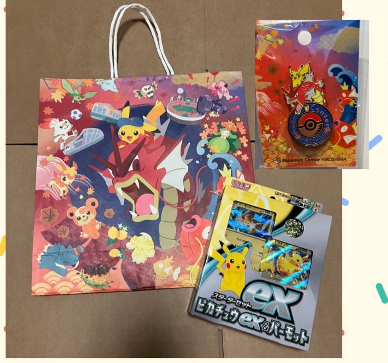 Exclusive Pokemon Set - Cards Game + Pikachu coin + Gift Bag Hiroshima PIN BADGE