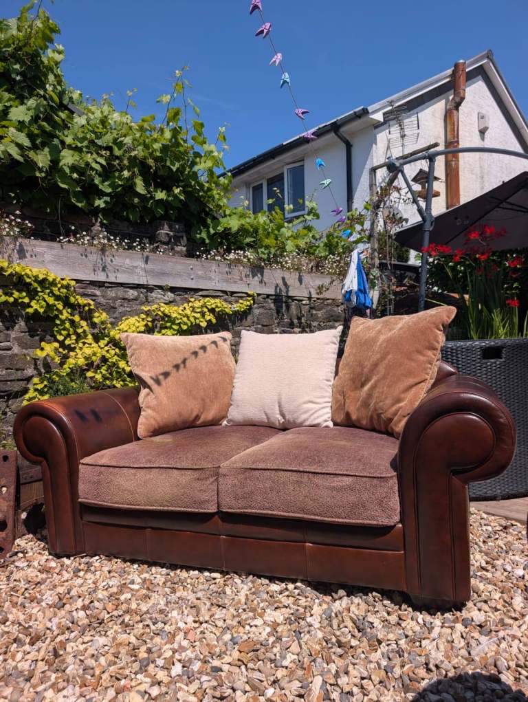 Leather and Fabric Sofa and Armchair Set – Good Project, Free to a good home!