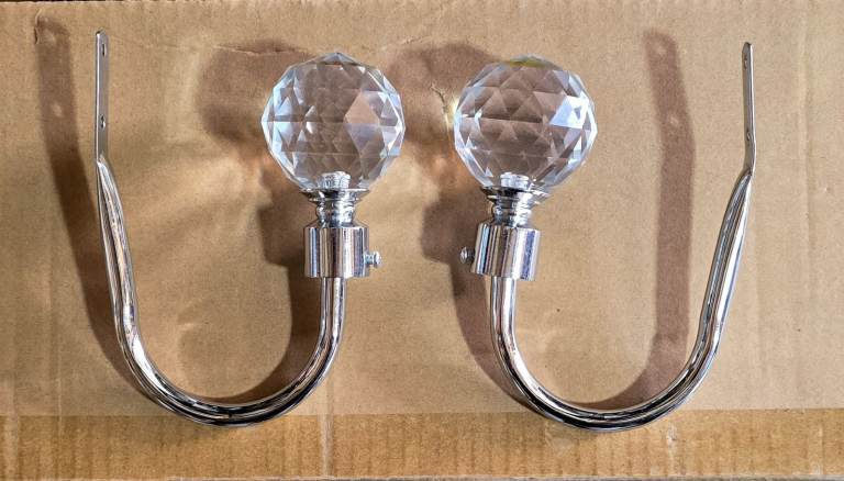 Pair of Curtain Tie Back Hooks – Silver with Crystal