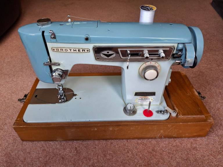 Electric Vintage Brother Sewing Machine Model 345 – Blue, Good Condition