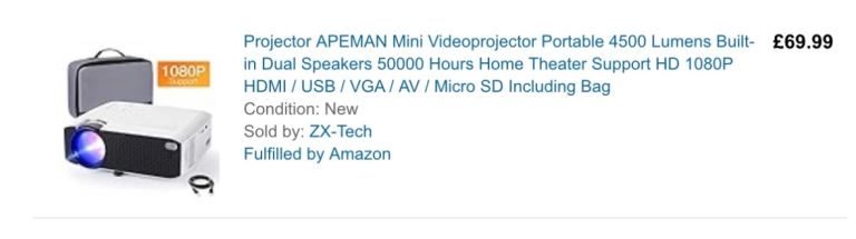 Apeman Projector with Remote and Cables in Carry Bag