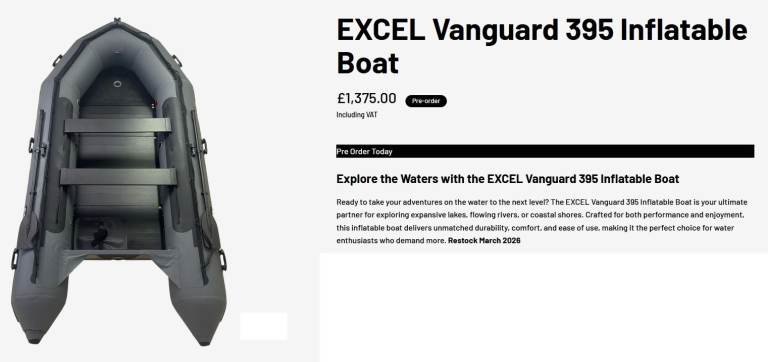 Boat Dinghy Rib Sib Inflatable Excel Vanguard 395