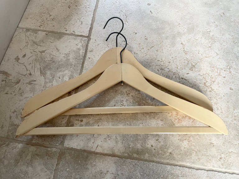 3 x Shabby Chic Distressed Cream Painted Wooden Coat Hangers