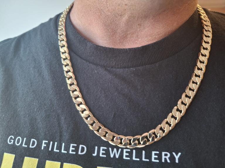Gold Cuban Chain Necklace - 9mm, 24 inch with Lobster Clasp