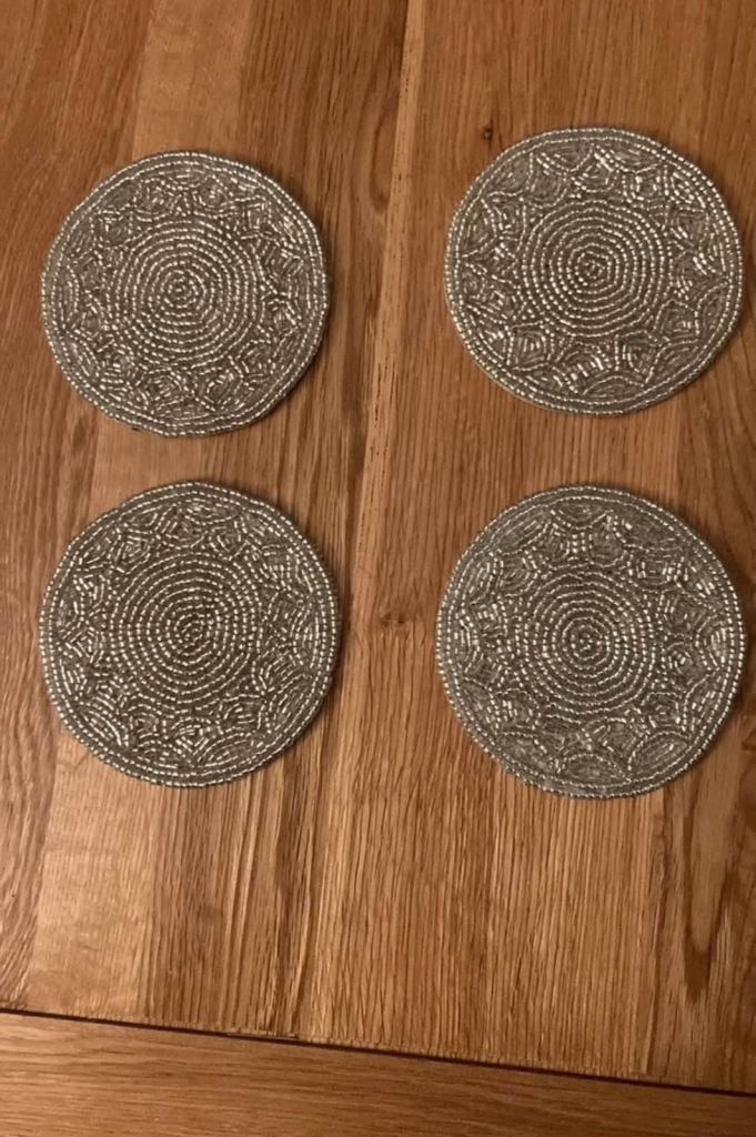 4 Silver Beaded Coaster 