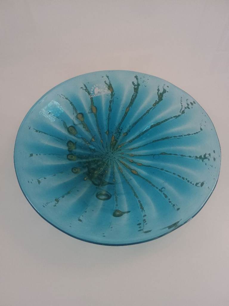 Phoenician Glassblowers Malta Hand Blown Art Glass Blue Dish Bowl