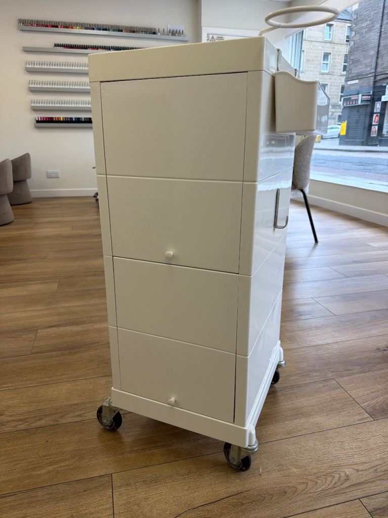 White Storage Trolley Cart on Wheels Sibel Hairdressing Brand