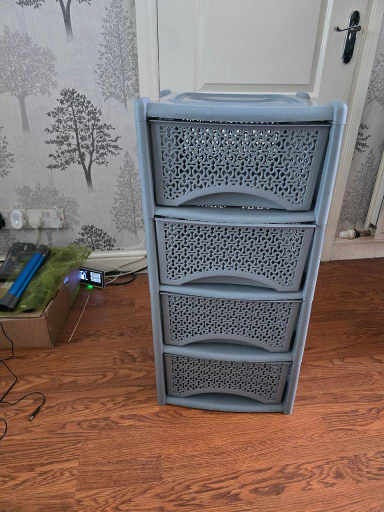 4 drawer plastic storage shelf grey