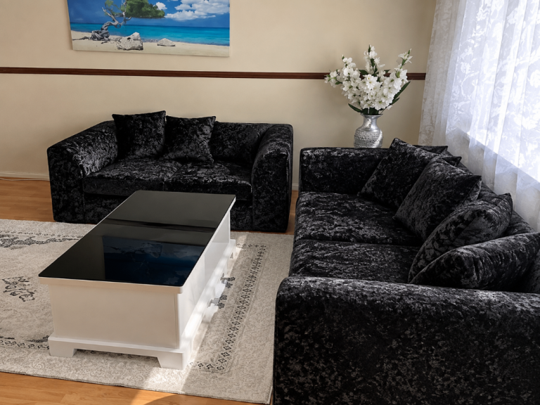 Black Crushed Velvet 3+2 Sofa Set | Luxury Finish | Cash On Delivery 