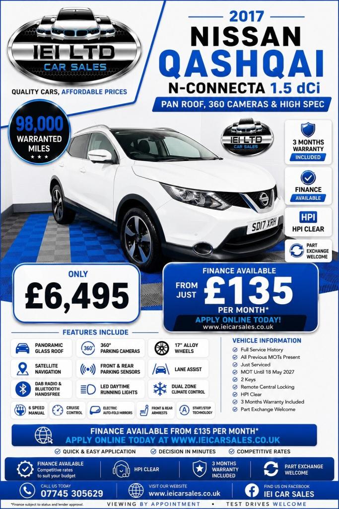 2017 Nissan Qashqai 1.5 dCi N-Connecta 5dr HATCHBACK Diesel Manual