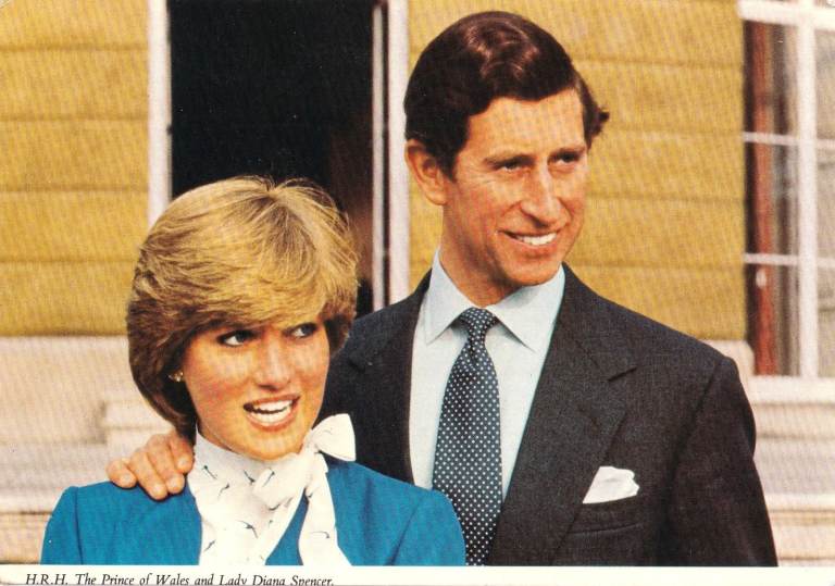 02. A framed Diana Princess of Wales & King Charles postcard