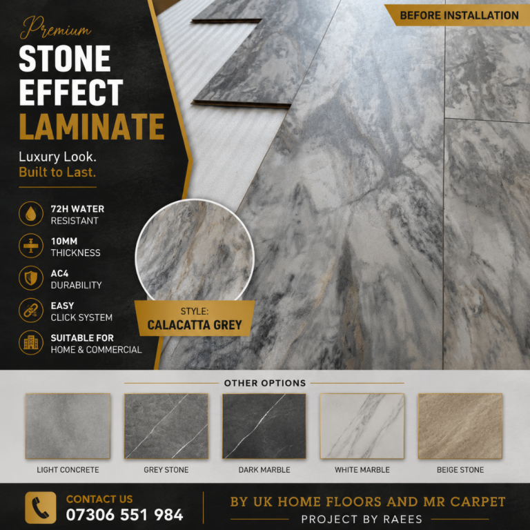 Premium Stone Effect Laminate Flooring - Calacatta Grey, New