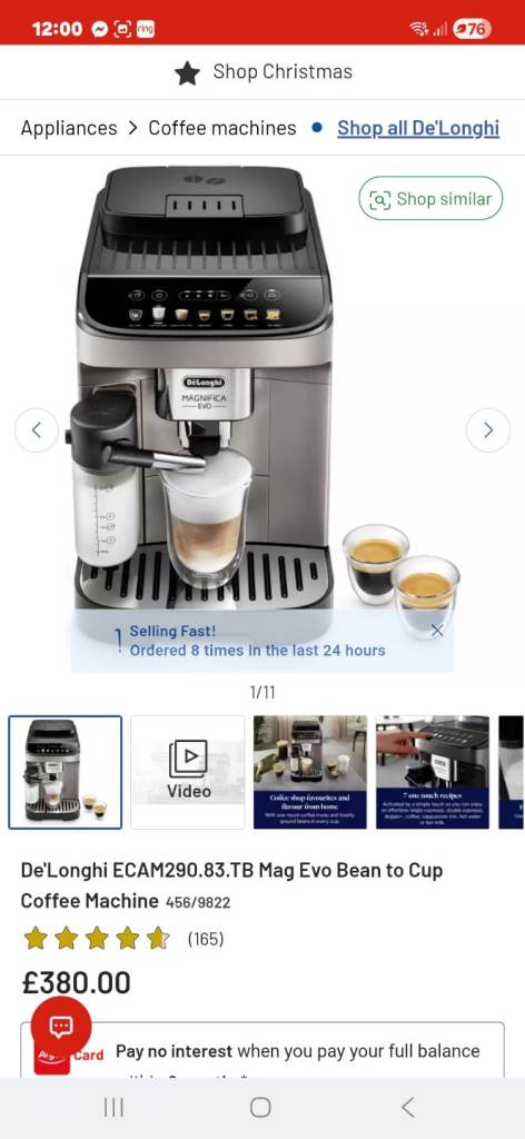 De'Longhi ECAM290.83.TB Magnifica Evo Bean to Cup Coffee Machine 15 bar Black