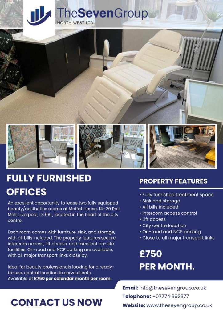 Beauty / Aesthetics Treatment Room – Liverpool City Centre – £750 PCM