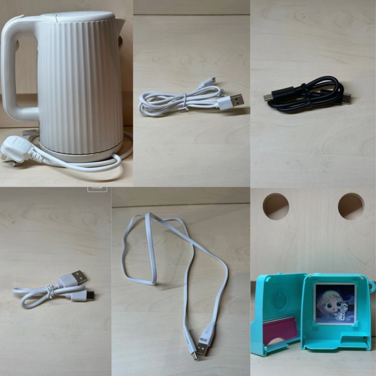 White Electric Kettle and USB Cables – Good Condition