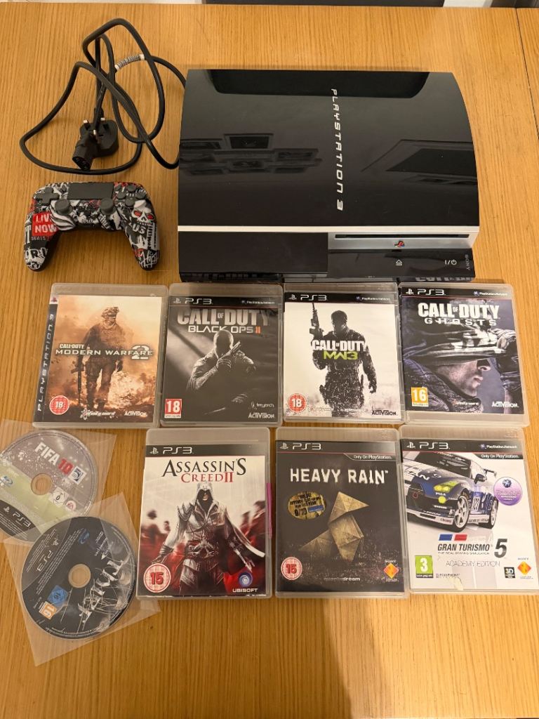 PlayStation 3 Console With 9 Games. Upgraded Storage to 250GB. Tested And Working Perfectly 