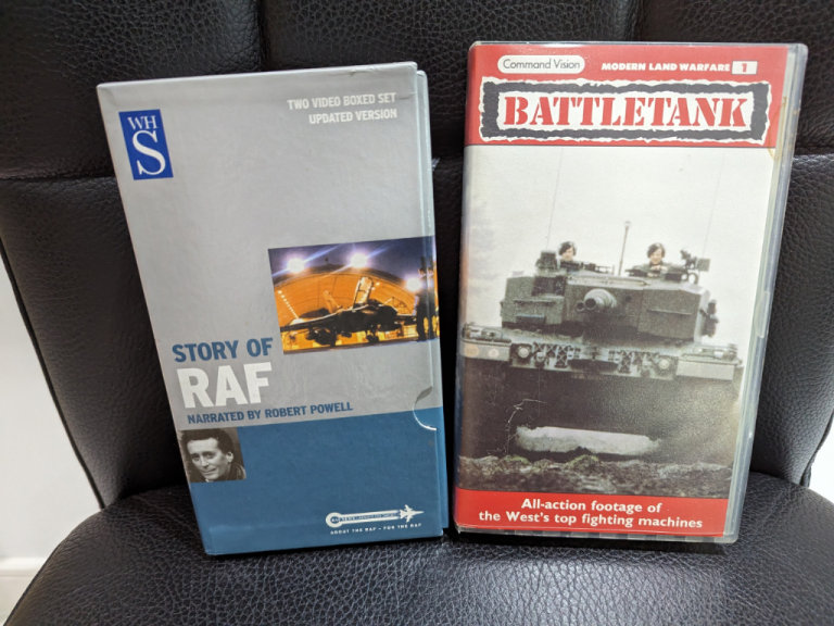 WHSMITH STORY OF RAF 2 VHS VIDEO BOXED SET, MODERN LAND WARFARE BATTLETANK VIDEO