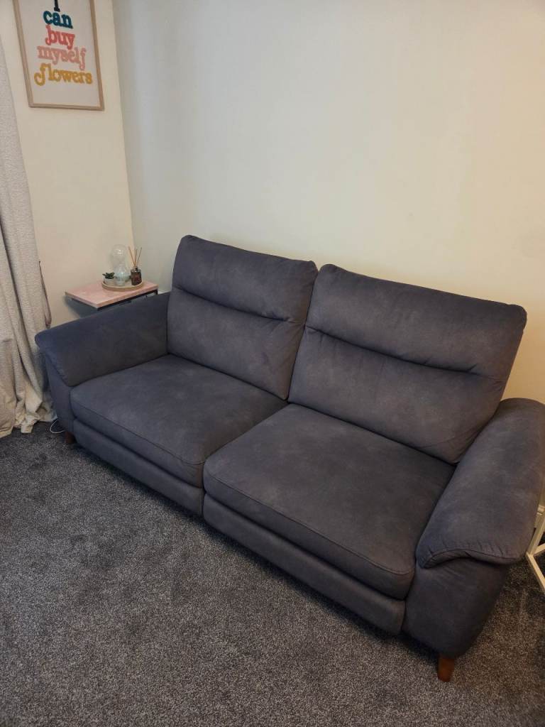 Grey Fabric Recliner Sofa – Good Condition