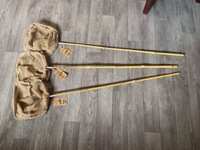 Eco friendly fishing net, children’s fish, newt, pond dipping nets NEW jute fabric 