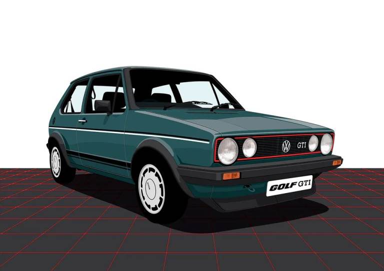 Volkswagen Golf GTi Mk 1 - Lhasa Green - A3 Wall Art Print