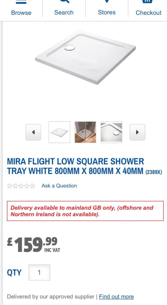 Mira Flight Low Level 800 x 800 Shower Tray Brand New 