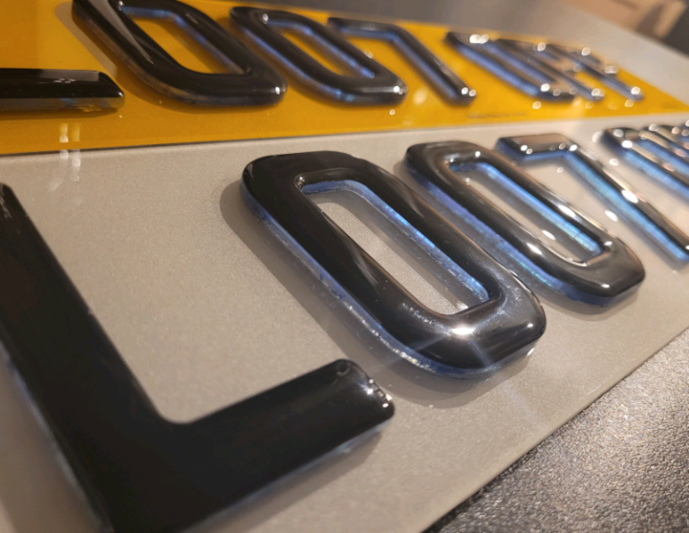 3mm Neon Blue 4D Black Gel Car Number Plates