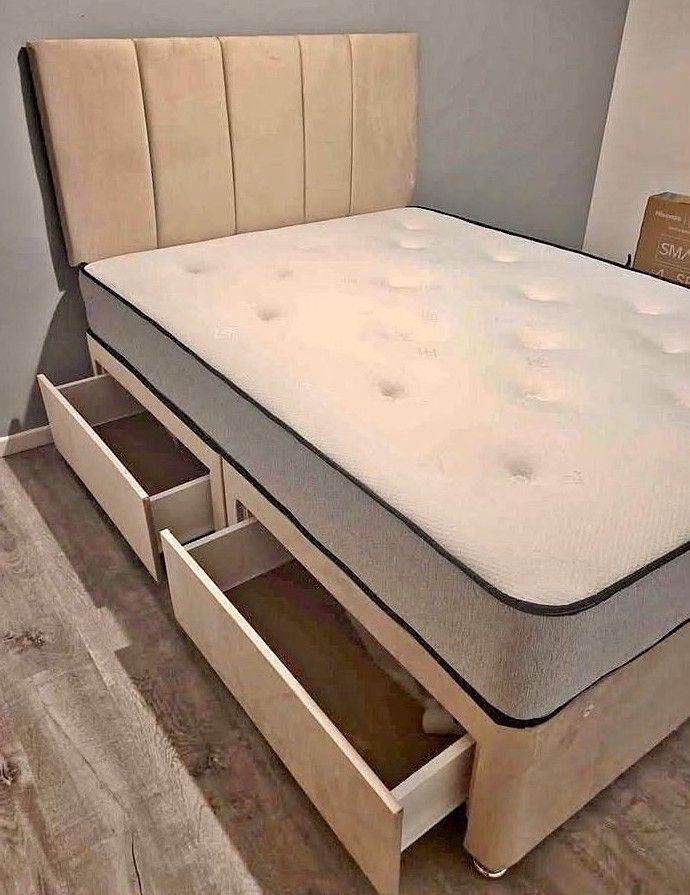 GET ASAP ~~ Double Divan Bed Base With Mattress Grey Color ~ QUICK DELIVERY Order Now C O D ~~🚛🚚