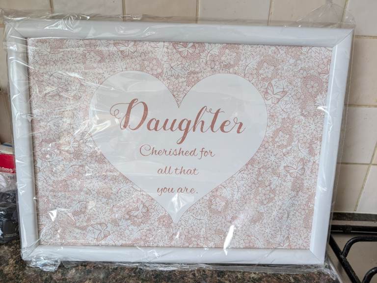 New Daughter Themed Framed Print - Pink/White Wall Art