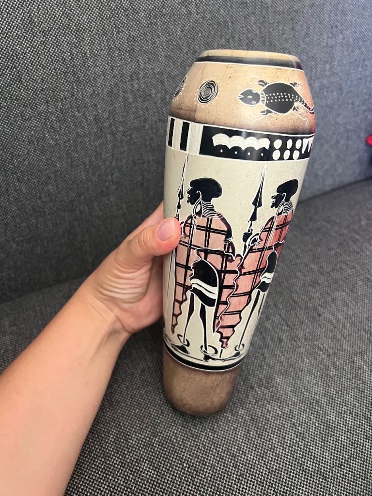 Decorative Hand-Painted African Tribal Figure Vase/Urn