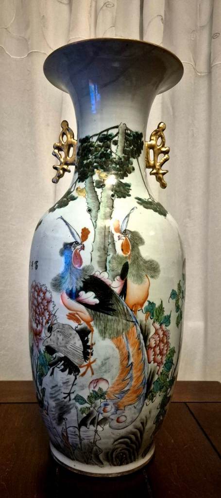 Antique Chinese 1900s ,
Porcelain Famille Rose Calligraphy Figural and Poem Vase 22 5/8"