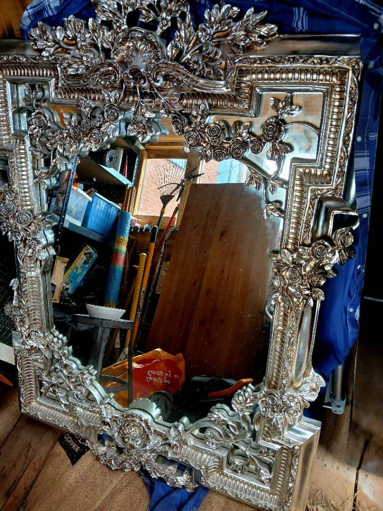 Large Ornate Silver Wall Mirror – Good Condition