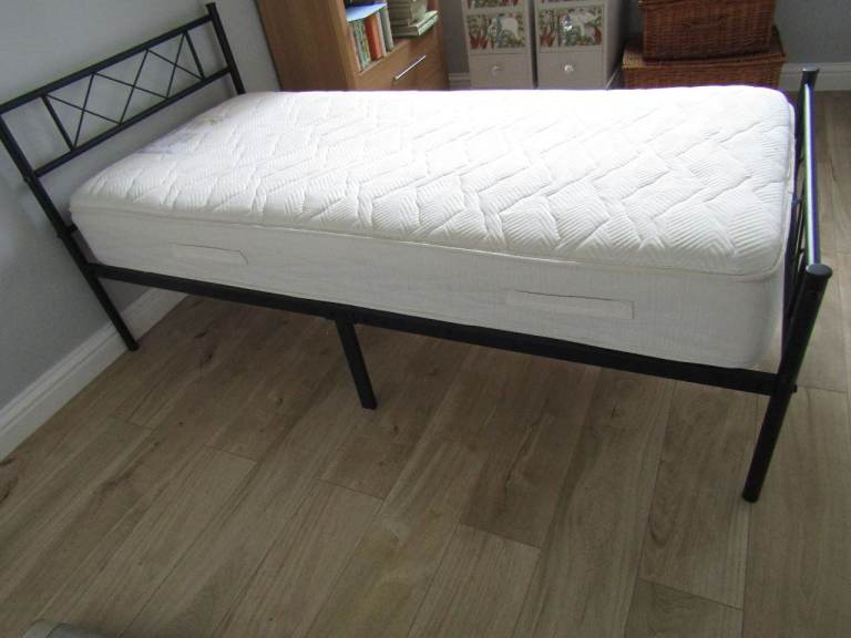 Black Metal Single Bed and Mattress