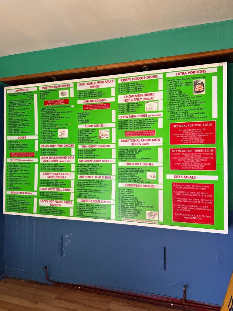Vintage chinese take away menu board