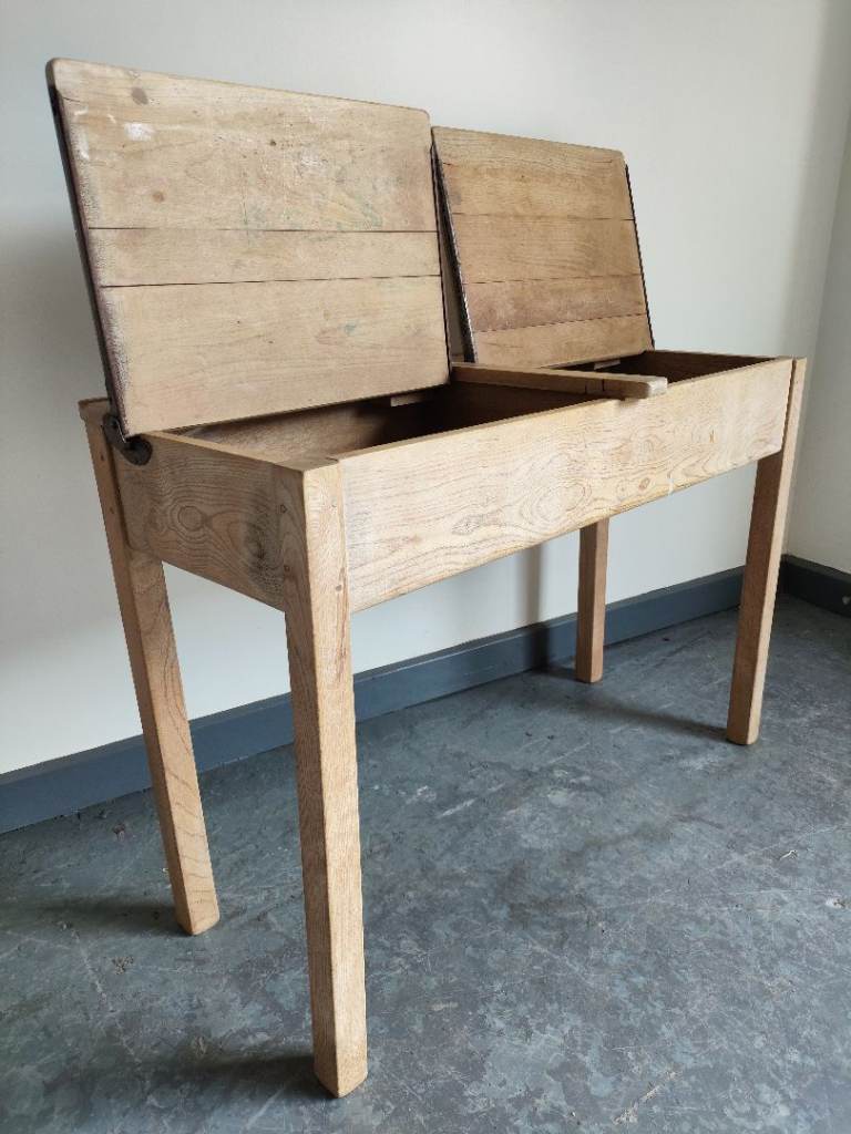 Vintage solid wood double school desk in good condition