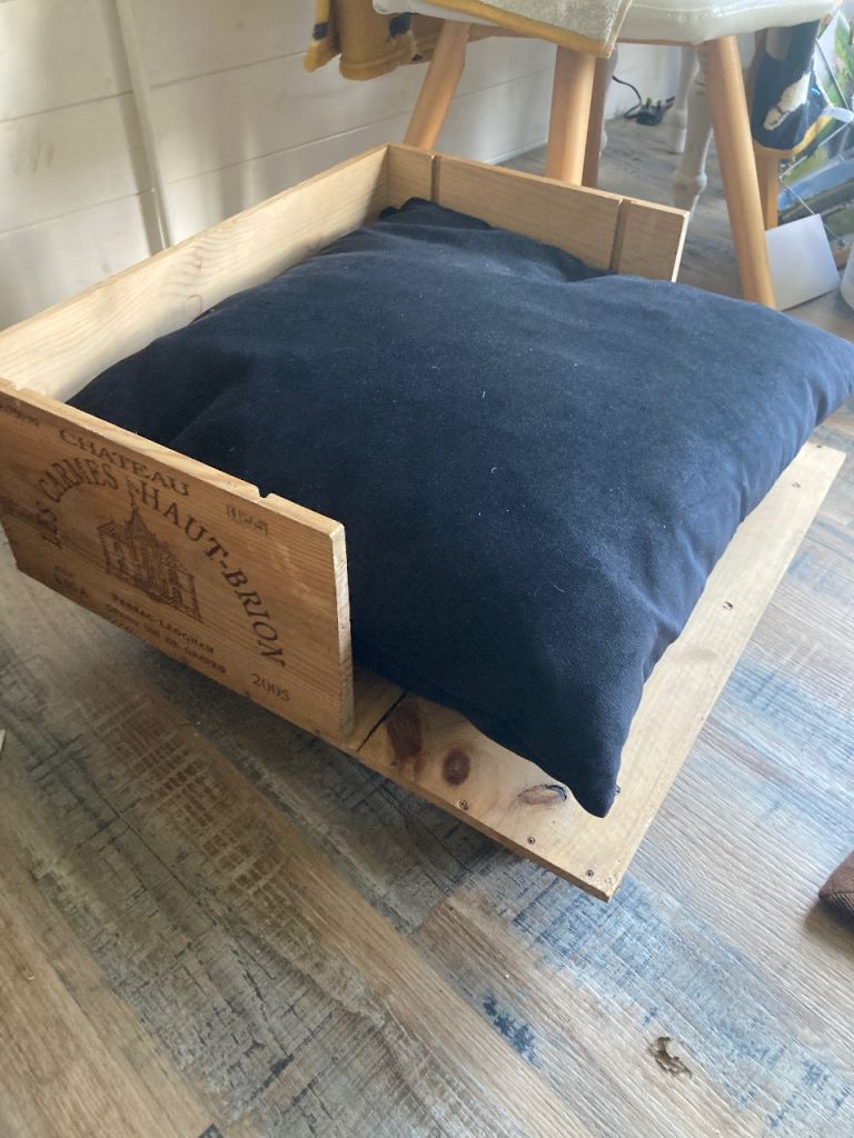 Repurposed Wooden Wine Box Dog Cat Bed