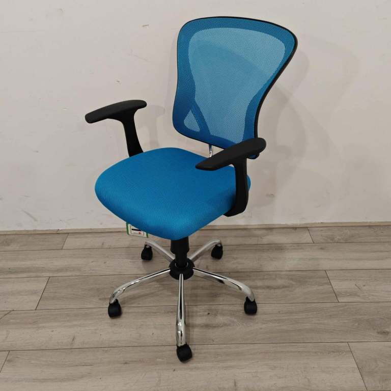 BOXED Operator Chair, Adjustable, Blue Mesh / Fabric, Chrome Swivel Base