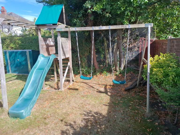 Dunster House Double Swing set with Slide