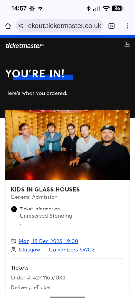 KIDS IN GLASS HOUSES tickets - Glasgow 