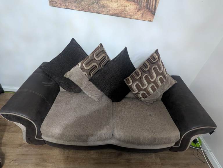 Leather and fabric 3 +2 seater sofa