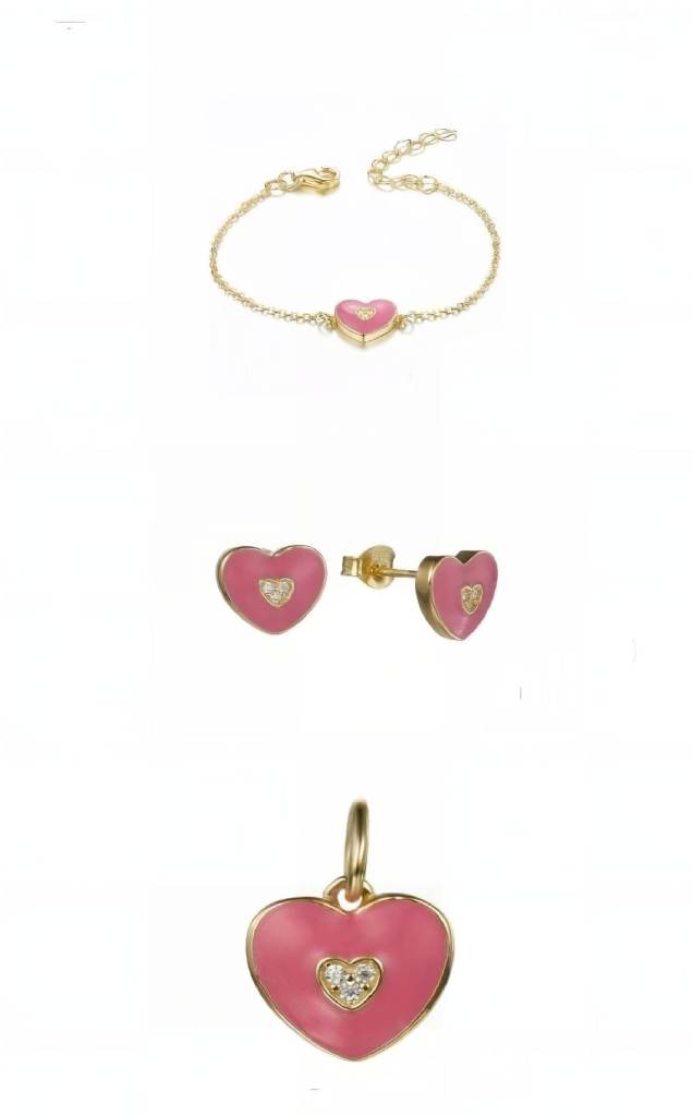 18ct Gold Plated Solid 925 Silver Heat CZ Enamel Cute Set Girls Women Gifts