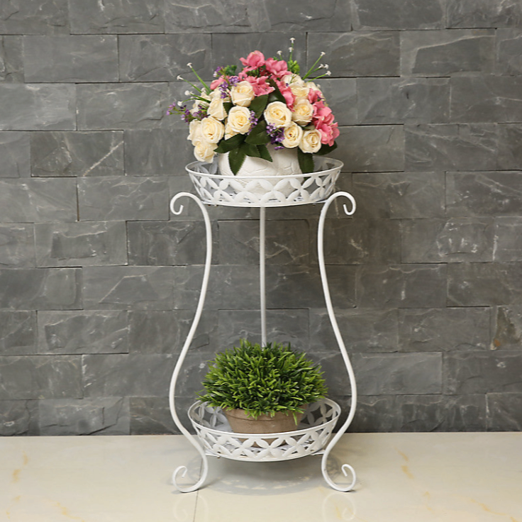 64cm White Metal Garden 2-Tier Tall Round Vintage Plant Pot Flower ...