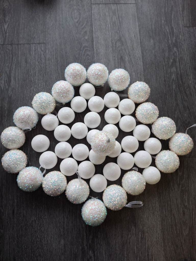 50 white Christmas Shiny Tree Baubles 
